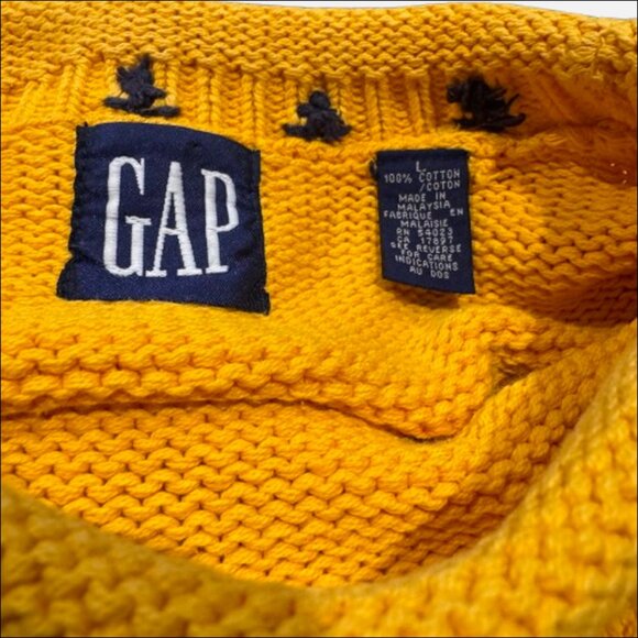 GAP Snowflake Yellow Navy Blue Sweater (US L) VTG - Picture 7 of 7